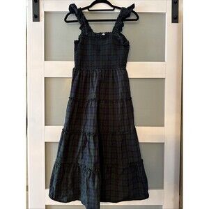 J.Crew Tartan Plaid Smocked Bodice Midi Dress Size XS Cotton Poplin